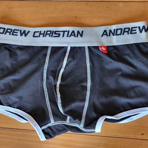 Andrew Christian Vintage Boxer Briefs Trunks Large Black NEW - Picture 2 of 8